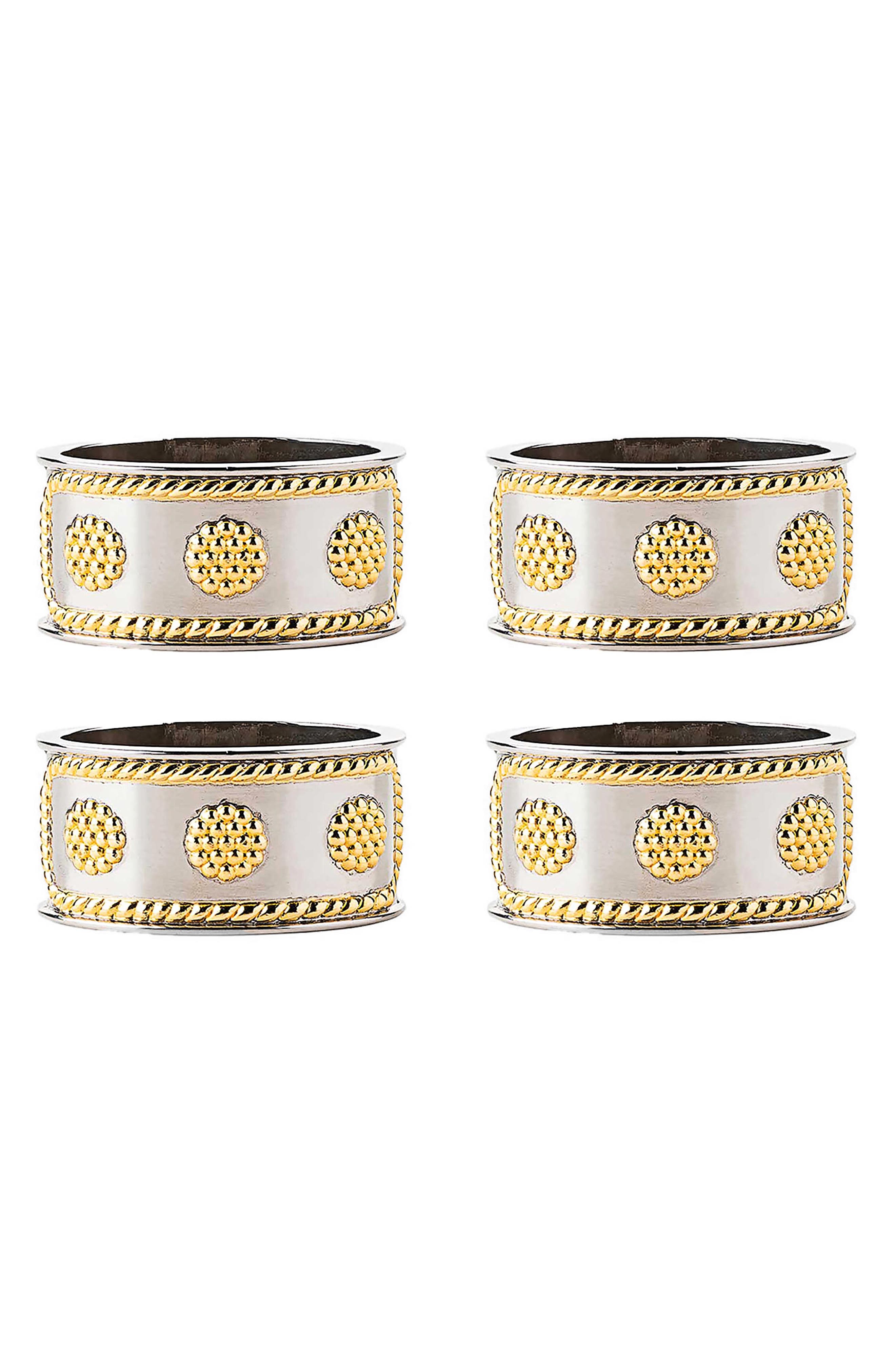 Juliska Berry & Thread Set of 4 Napkin Rings - Silver Gold, One Size
