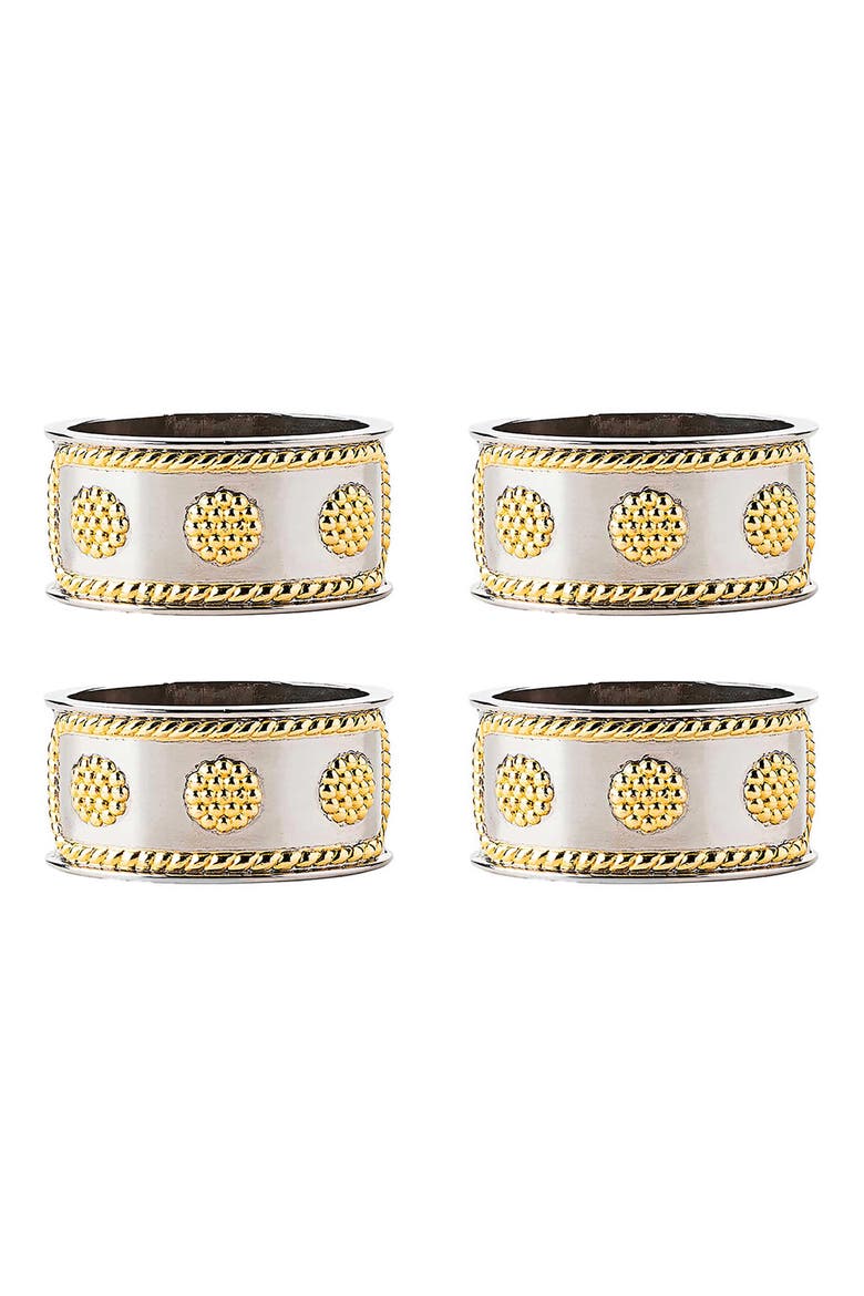 Berry & Thread Set of 4 Napkin Rings, Main, color, SILVER/ GOLD