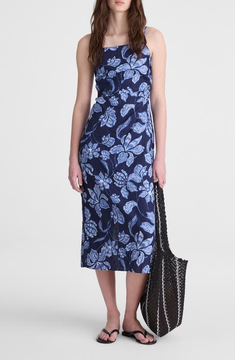 Sharona Ruched Linen Midi Dress