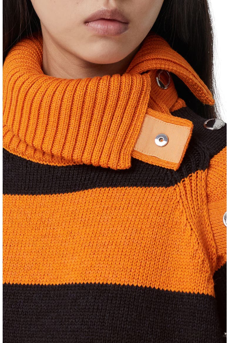 Stripe Snap Funnel Neck Sweater, Alternate, color, DEEP ORANGE