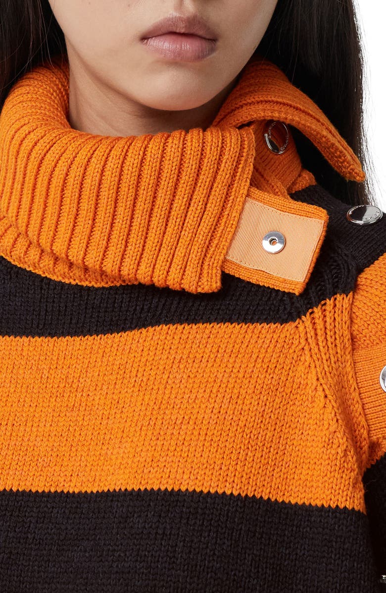 Burberry Stripe Snap Funnel Neck Sweater, Alternate, color,