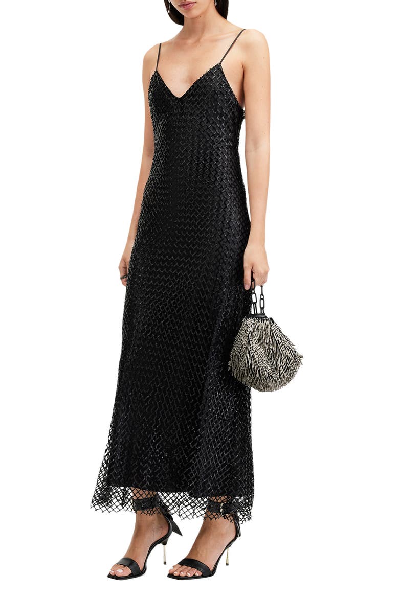 Chantelle Sequin Slipdress, Alternate, color, BLACK