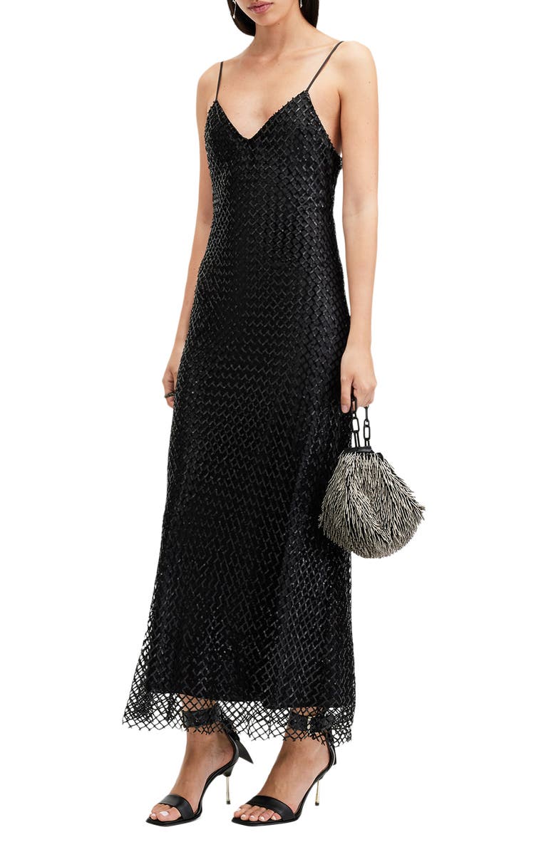 AllSaints Chantelle Sequin Slipdress, Alternate, color, Black