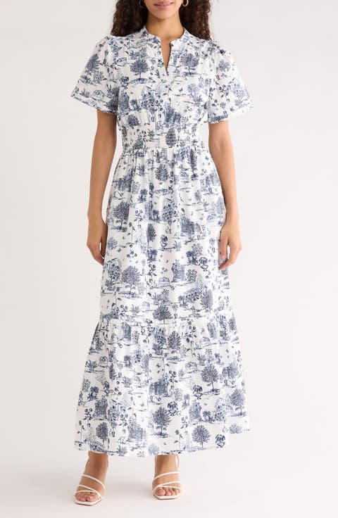 Renzo Toile Print Cotton Poplin Maxi Dress (Plus)