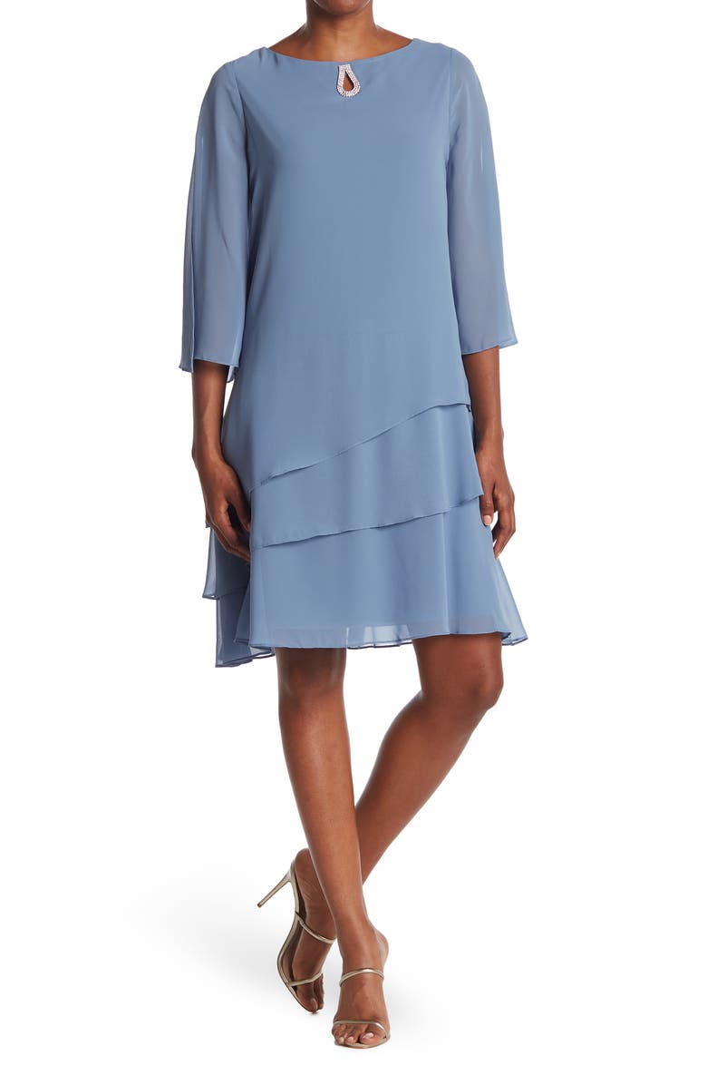 Marina 3/4 Sleeve Tiered Ruffle Shift Dress, Main, color,