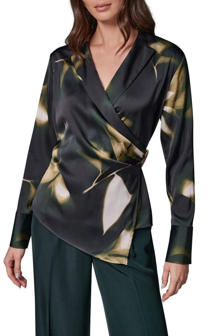 Notched Collar Satin Wrap Blouse, Main, color, OLIV BRINE