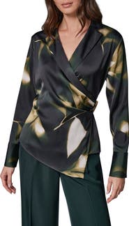 Donna Karan New York Notched Collar Satin Wrap Blouse