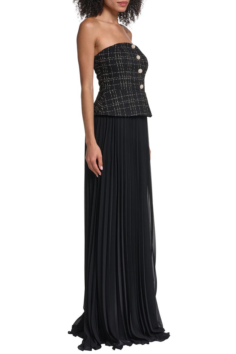 Tweed Pleated Strapless Gown, Alternate, color, BLACK GOLD