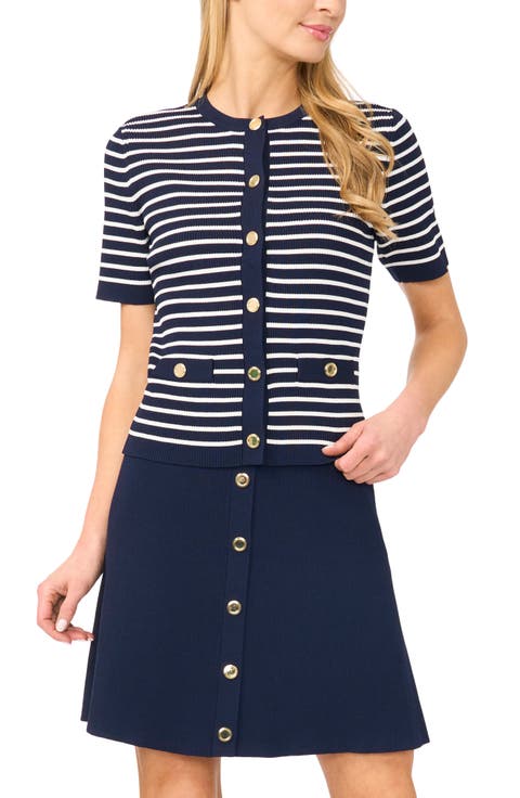 Stripe Short Sleeve Cardigan