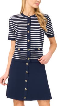 Halogen® Stripe Short Sleeve Cardigan