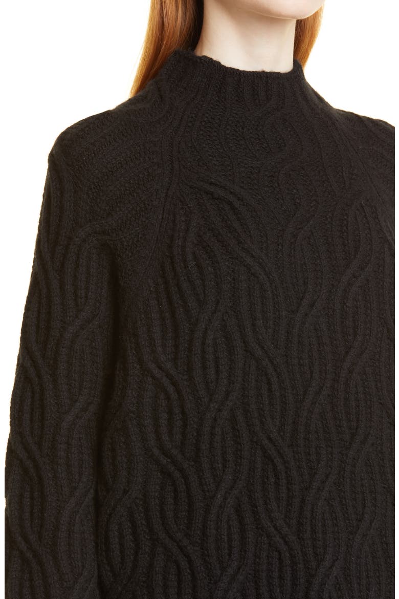 Cable Stitch Funnel Neck Sweater (Nordstrom Exclusive), Alternate, color, BLACK