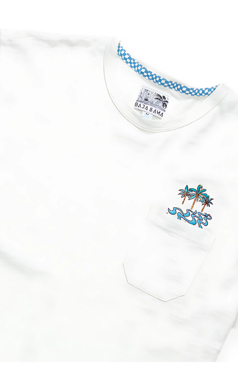 Baja Llama Palmy Waves - Slub Pima Pocket Tee, Alternate, color, White