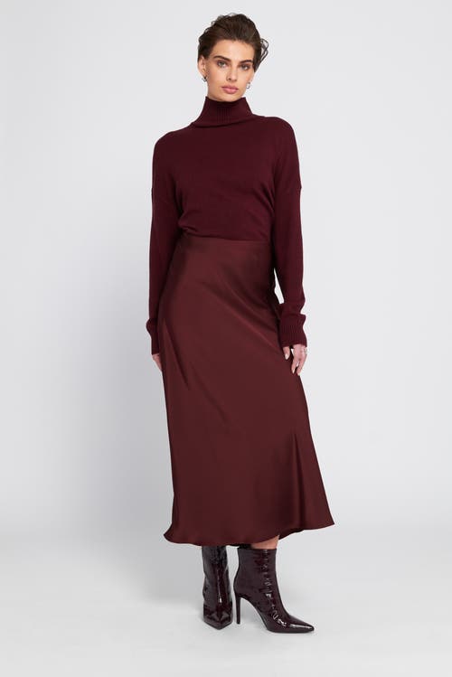 Elle Collection Satin Midi Skirt Slip In Burgundy
