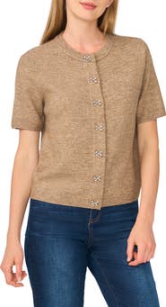 CeCe Bow Accent Short Sleeve Cardigan