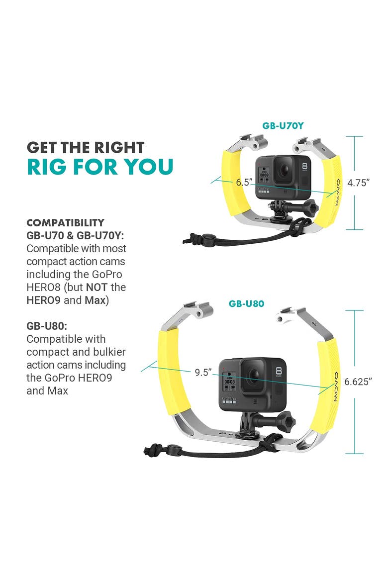 GB-U70 Underwater Diving Rig with Cold Shoe Mounts & Wrist Strap for GoPro and other Waterproof Action Cams, Alternate, color, Black