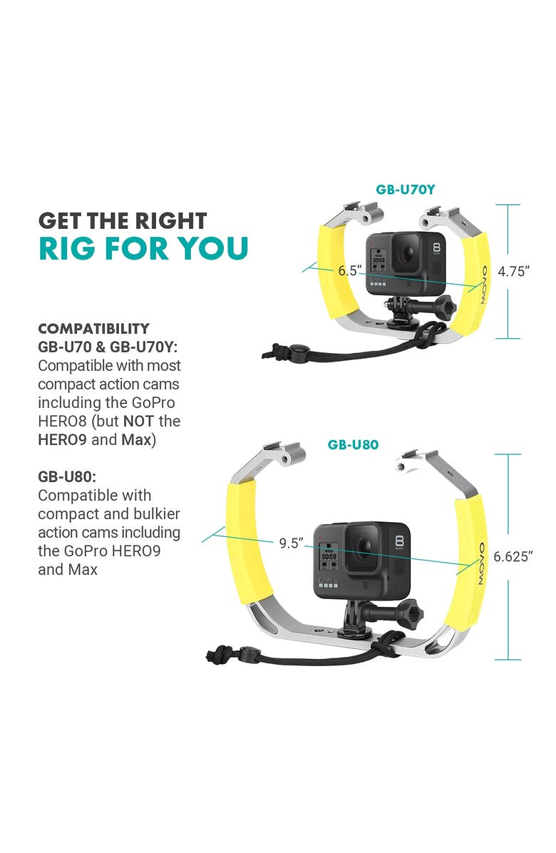 MOVO GB-U70 Underwater Diving Rig with Cold Shoe Mounts & Wrist Strap for GoPro and other Waterproof Action Cams, Alternate, color, Black