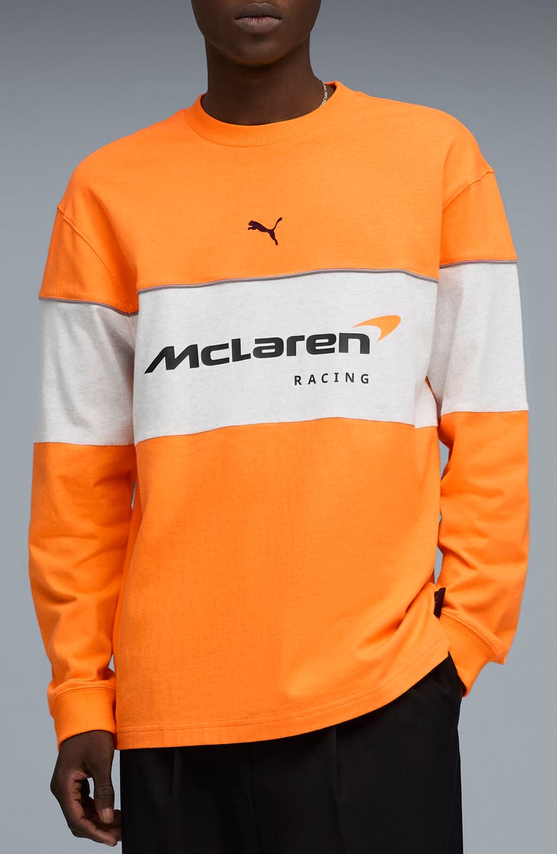 PUMA McLaren Long Sleeve Cotton Graphic T-Shirt, Main, color, Papaya
