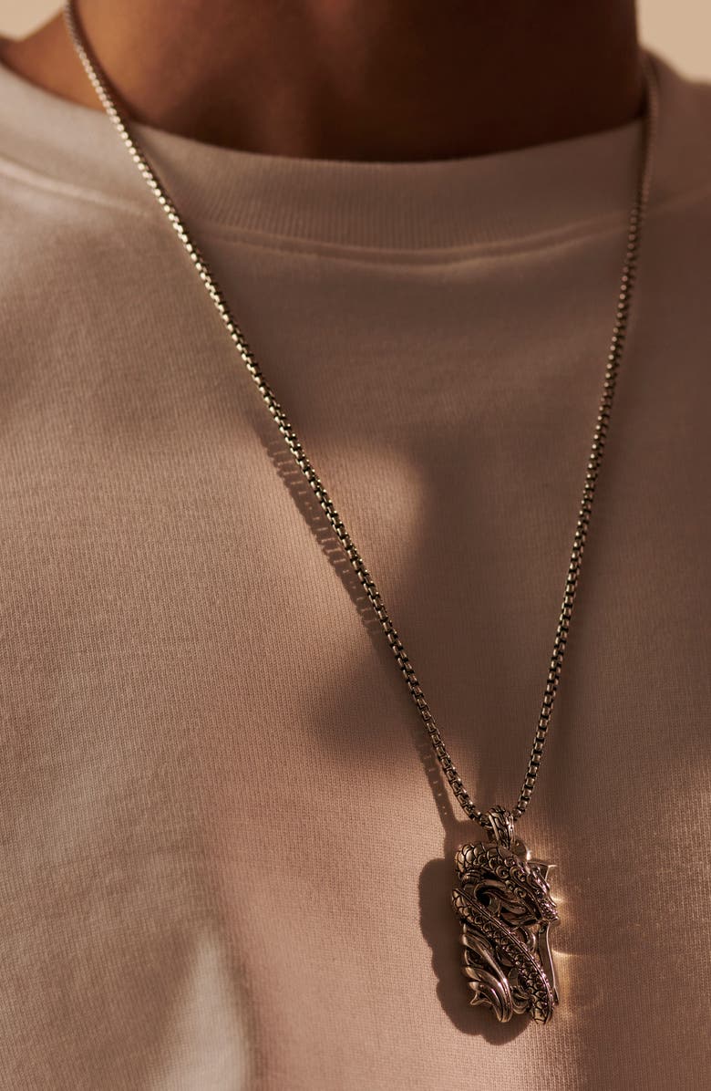 John Hardy Men's Legends Naga Drgaon Dog Tag Pendant Necklace, Alternate, color, Silver