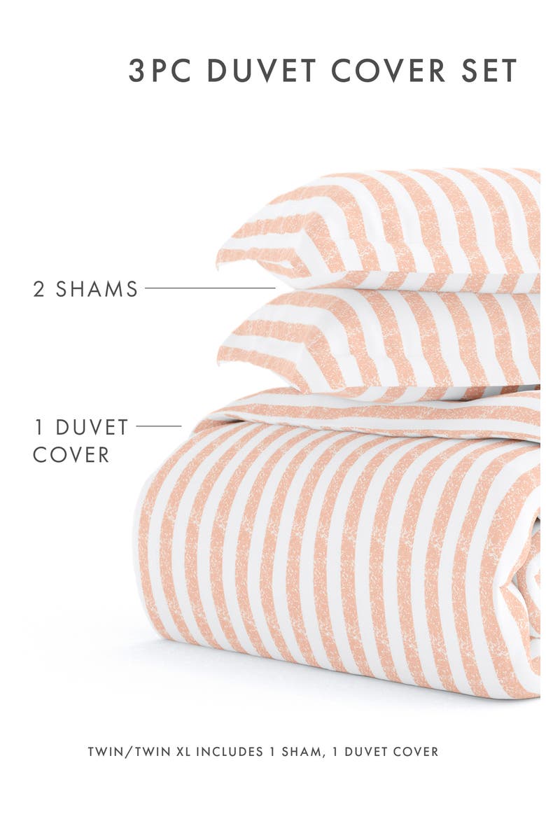 Premium Ultra Soft 3-Piece Puffed Rugged Stripes Duvet Cover Set, Alternate, color, BLUSH