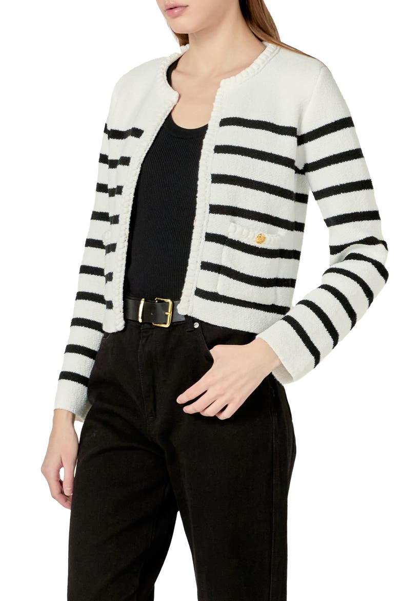 Stripe Crop Cardigan, Alternate, color, OFF WHITE