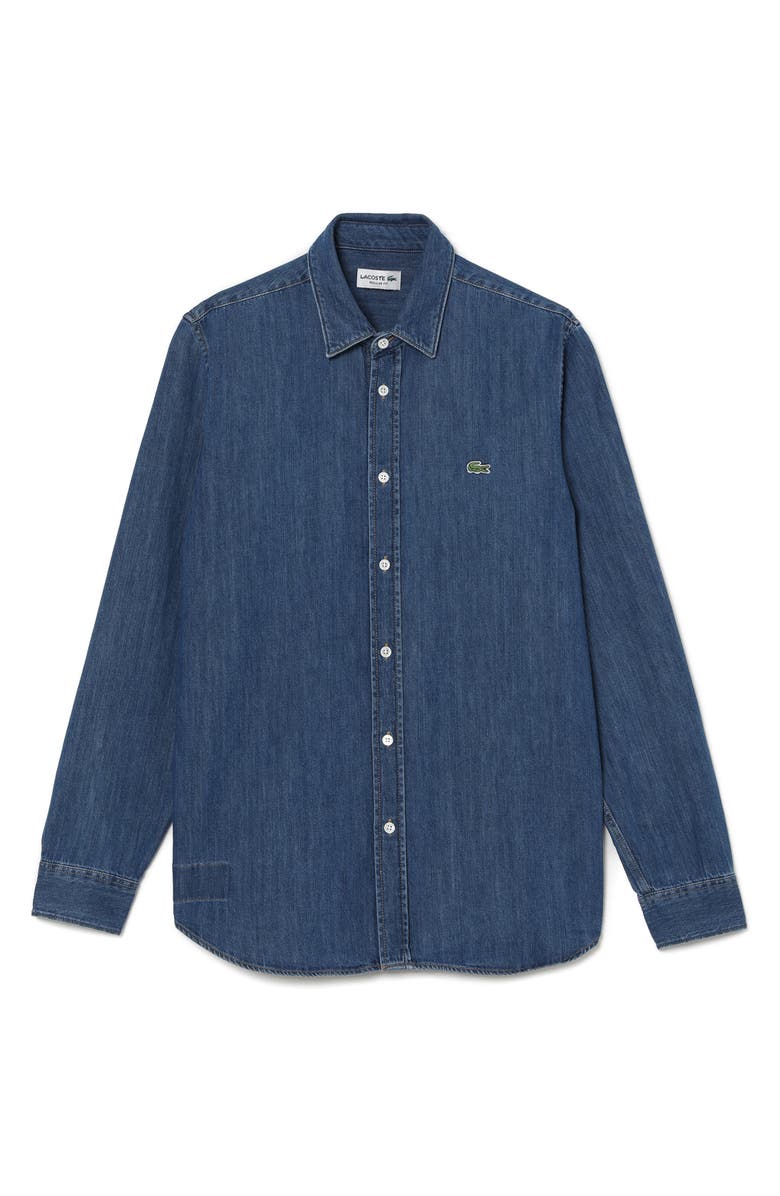 Lacoste Regular Fit Denim Button-Up Shirt, Main, color, Cdz Deep Medium