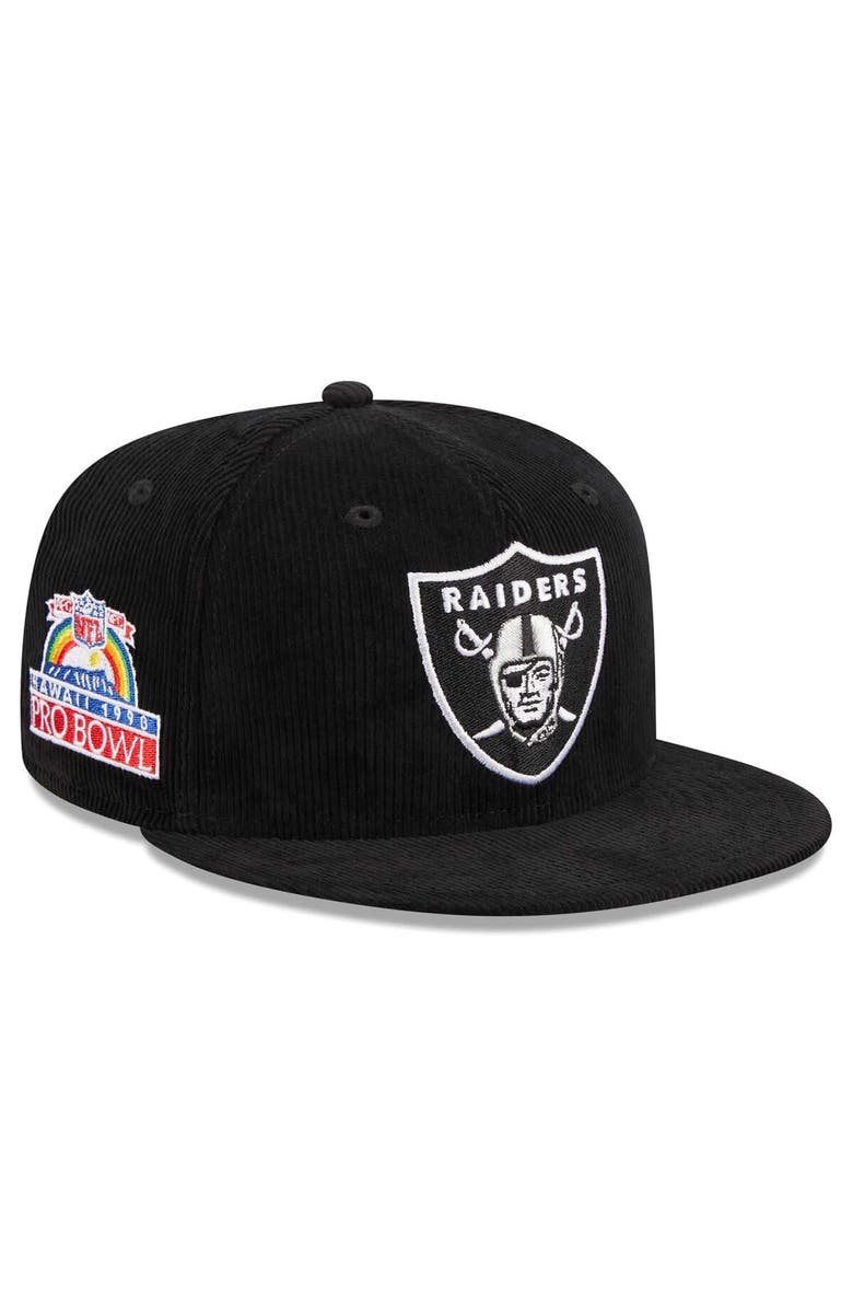 New Era Men's New Era Black Las Vegas Raiders Throwback Cord 59FIFTY Fitted Hat, Alternate, color, 