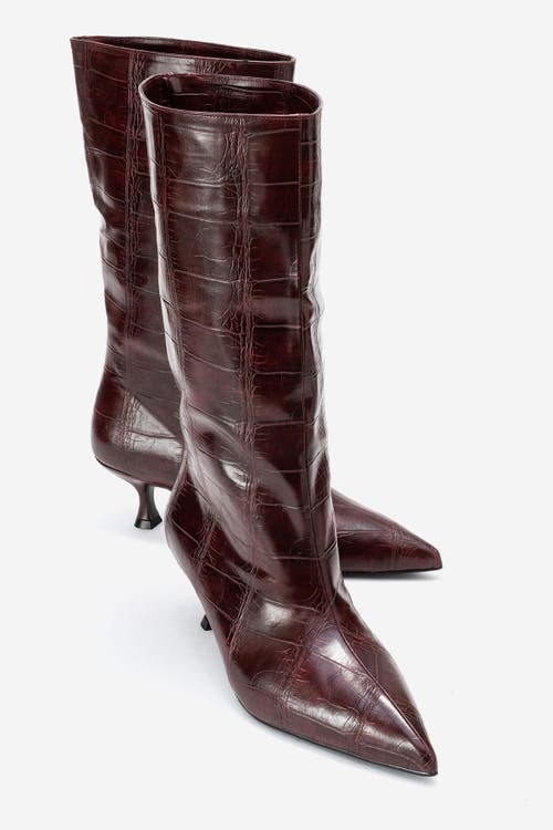 Prologue Shoes Crow Embossed Pointed Toe Boot In Brown