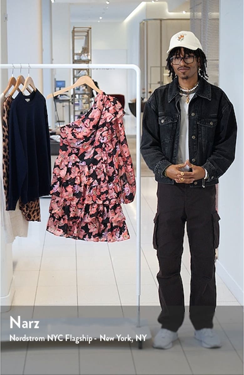 Floral One-Shoulder Single Long Sleeve Chiffon Minidress, sales video thumbnail