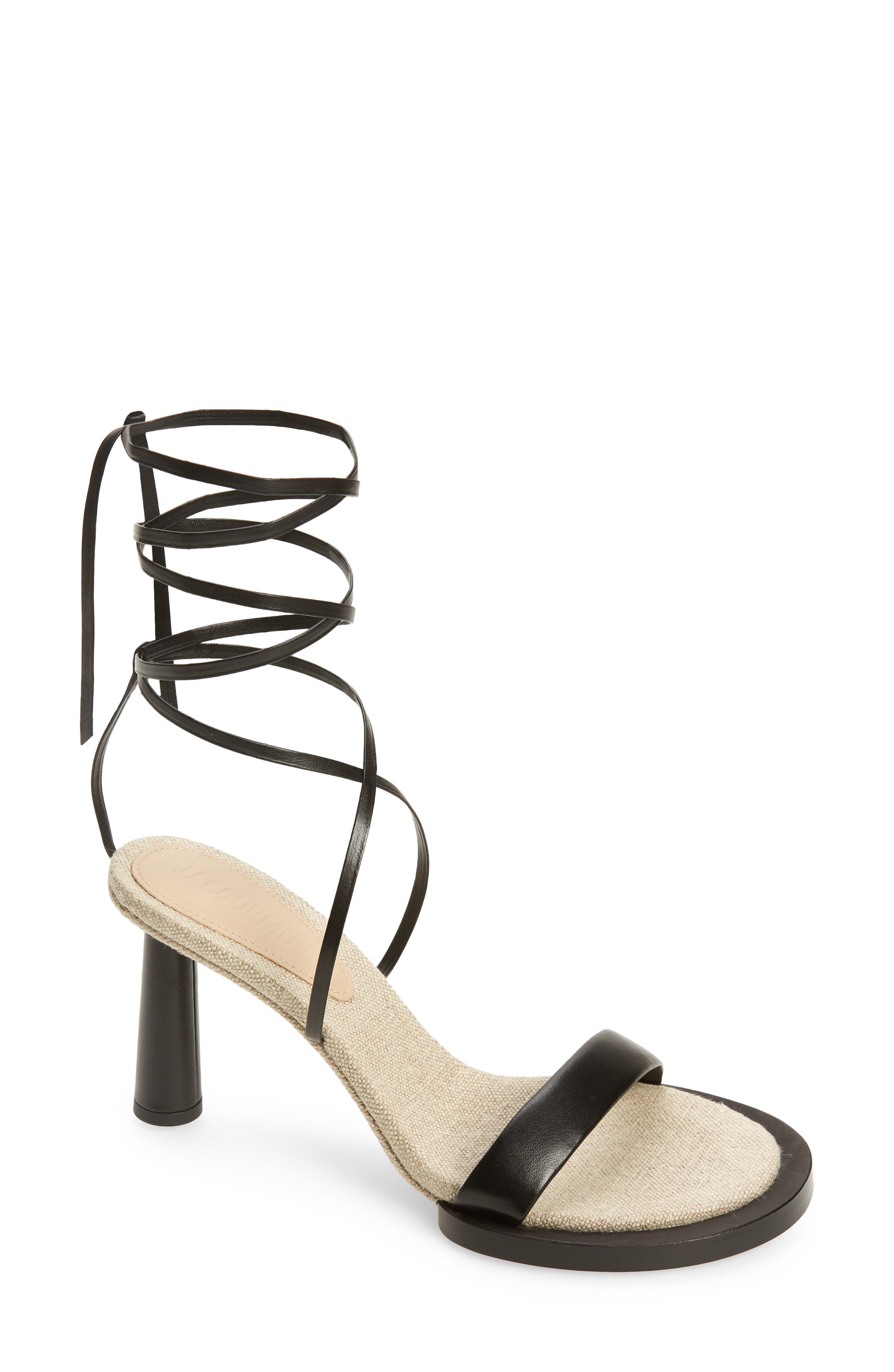 Jacquemus Les Carre Rond Asymmetrical Leather Sandal, Main, color, 