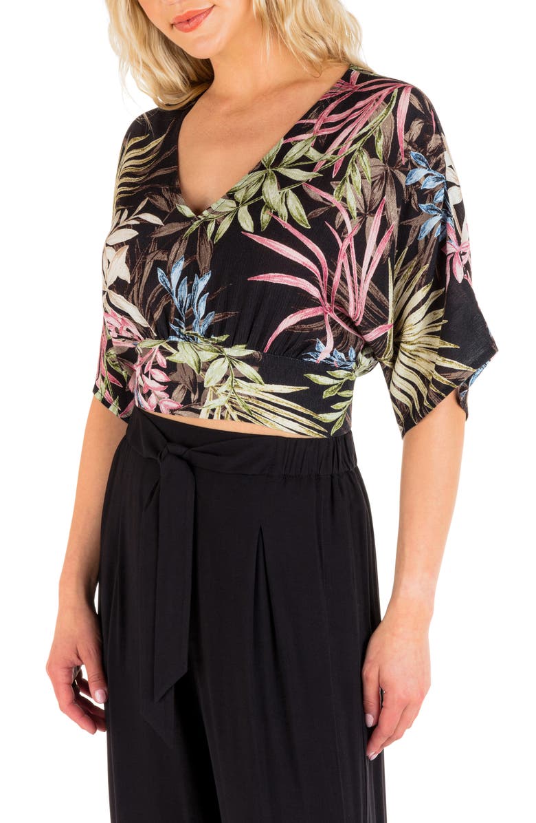 Hurley Summer Palm Tie Back Crop Top, Alternate, color, 