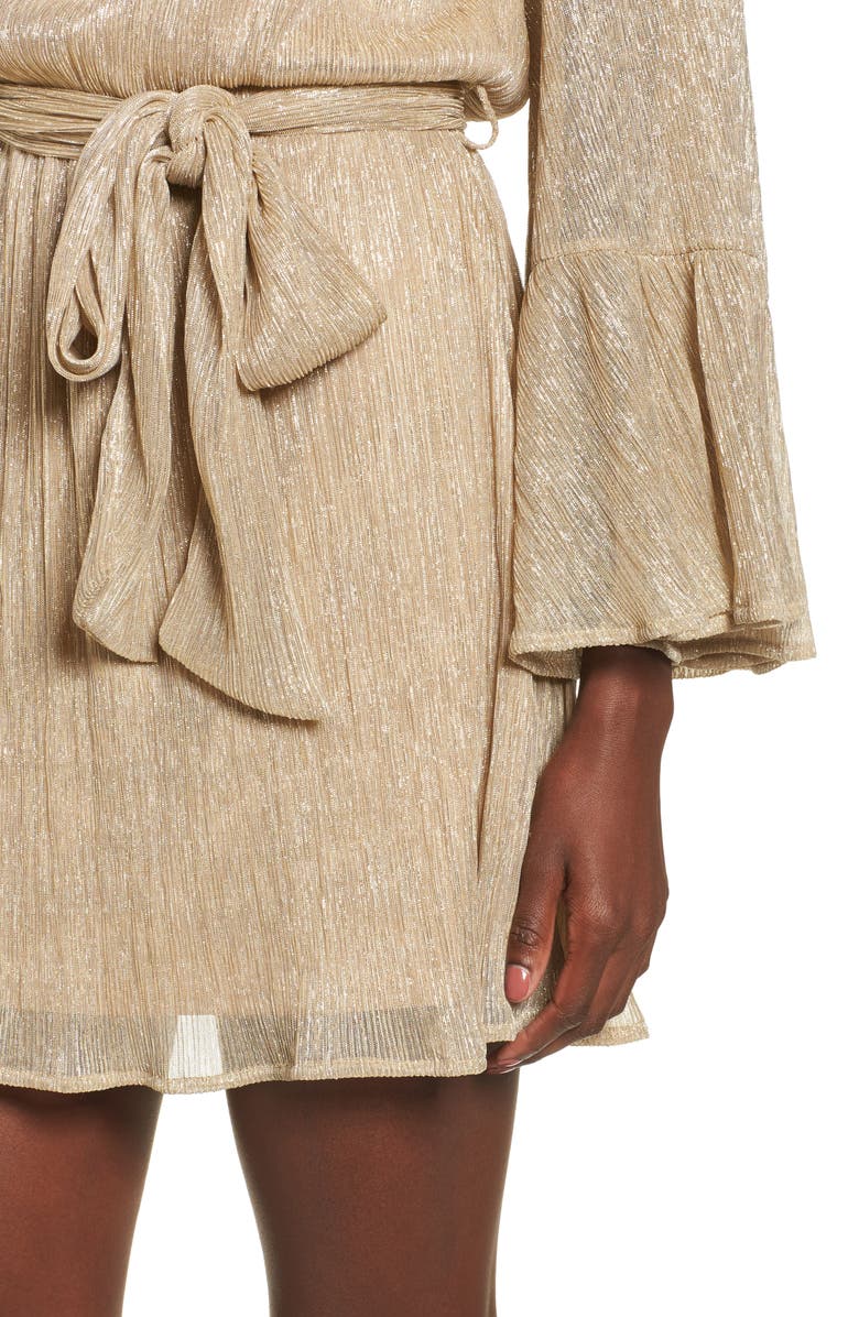 All in Favor Metallic Flare Sleeve Off the Shoulder Dress, Alternate, color,