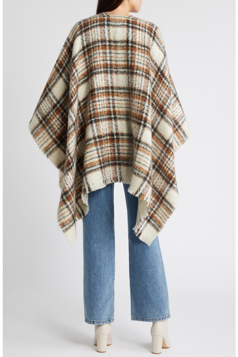 Plaid Fringed Ruana, Alternate, color, BROWN PLAID COMBO