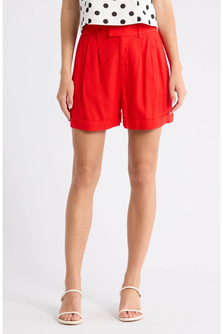 Pleated Linen Blend Shorts, Main, color, RED
