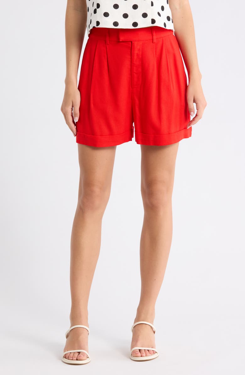 WAYF Pleated Linen Blend Shorts, Main, color, Red