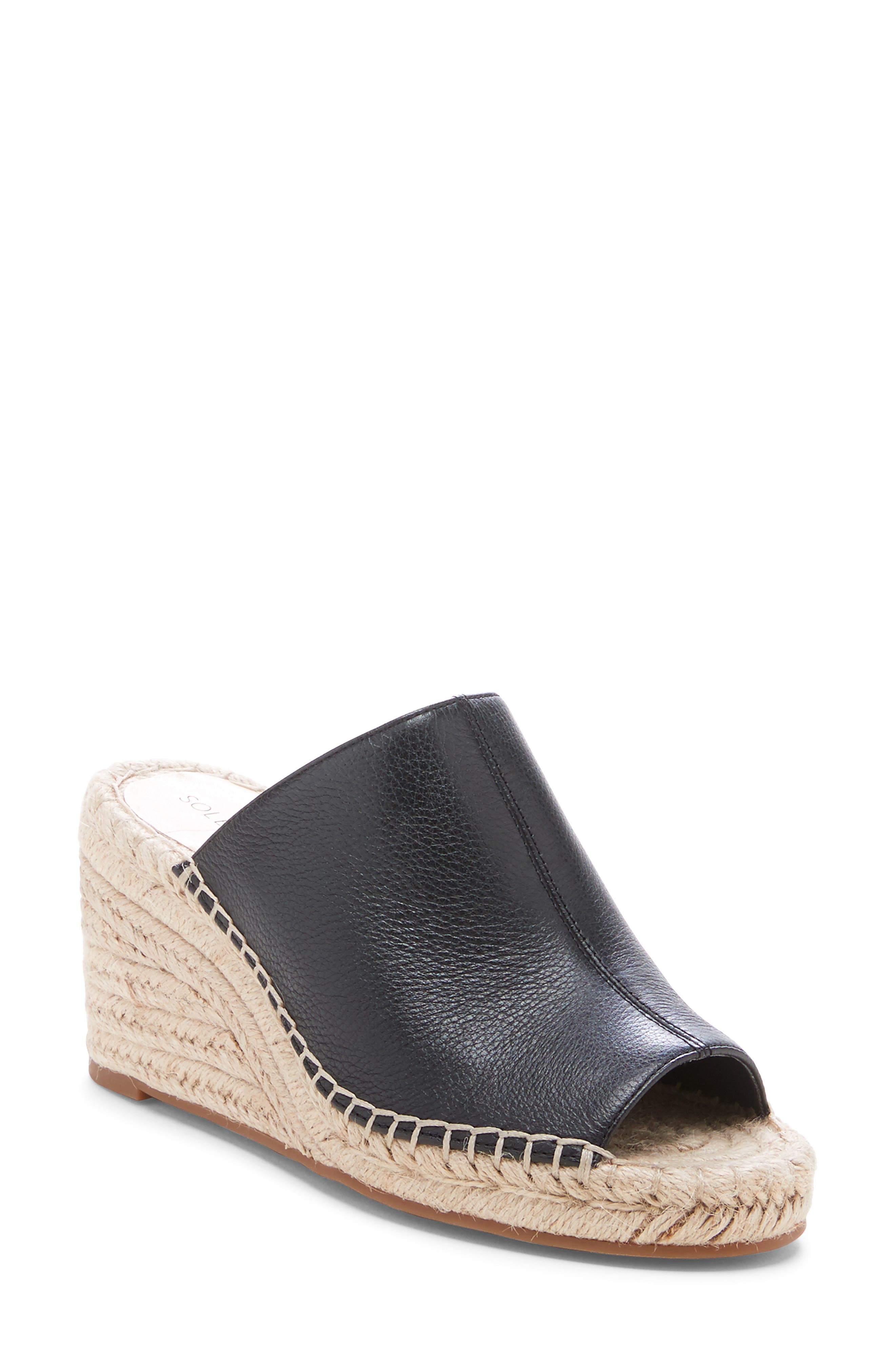 Caleena Wedge Slide Sandal, Main, color, BLACK/ BLACK LEATHER
