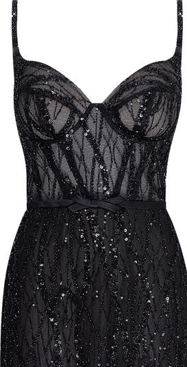 Astonishing Sequined Maxi Gown On Spaghetti Straps