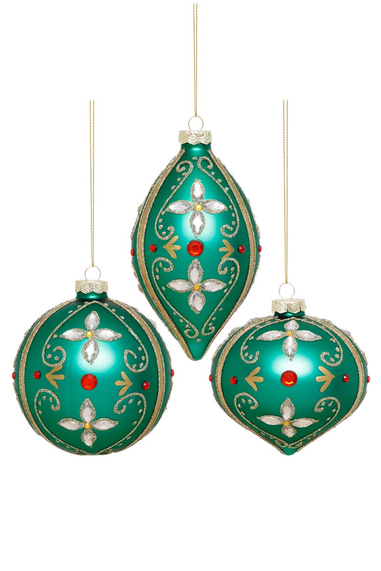 Holiday Jeweled Ornament, Box of 6, Main, color, Emerald Green