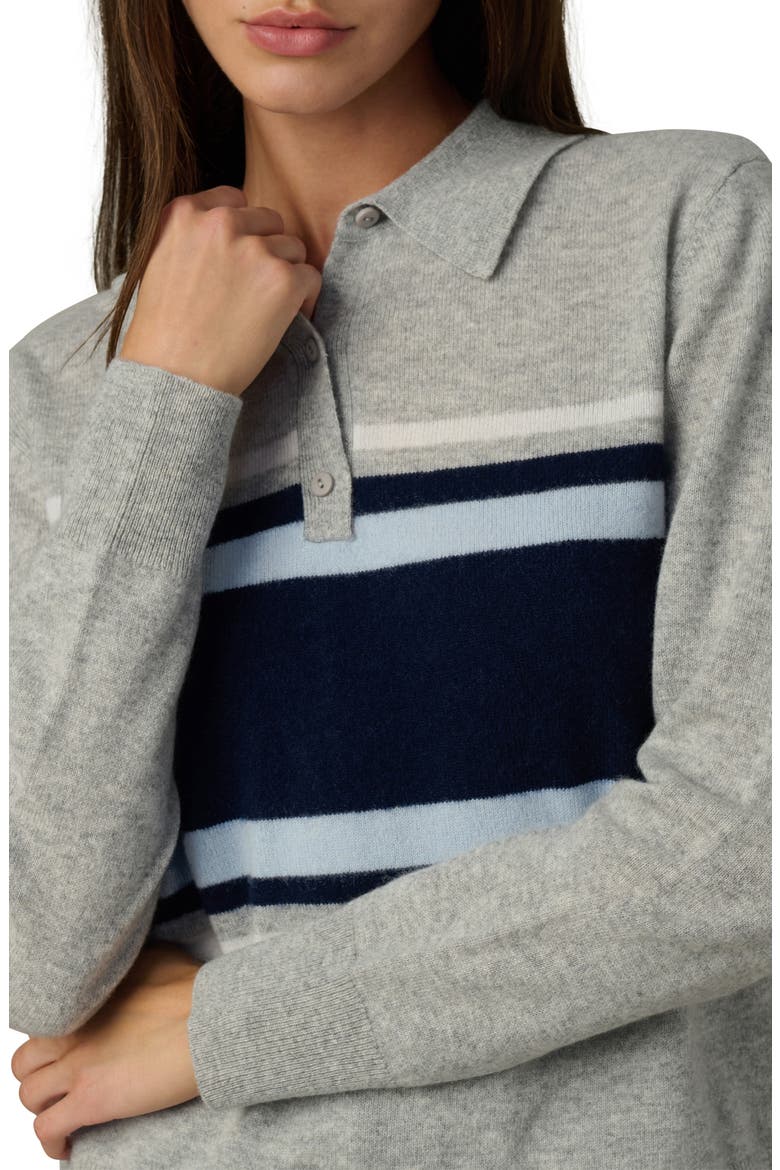 Stripe Cashmere Polo Sweater, Alternate, color, HEATHER GREY