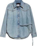 Haikure Belted Denim Snap-Up Shirt