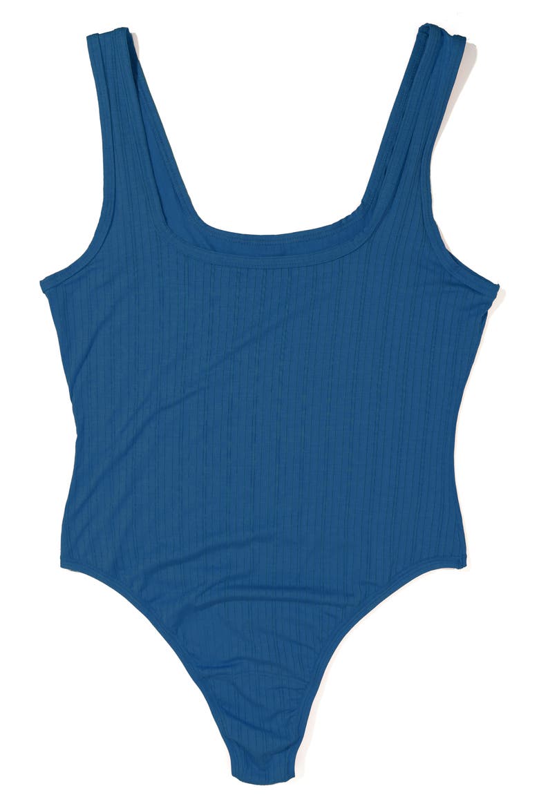 MellowLuxe™ Square Neck Thong Bodysuit, Alternate, color, STORM CLOUD BLUE