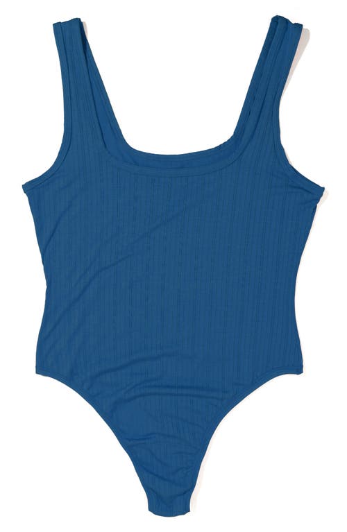 Shop Hanky Panky Mellowluxe™ Square Neck Thong Bodysuit In Storm Cloud Blue