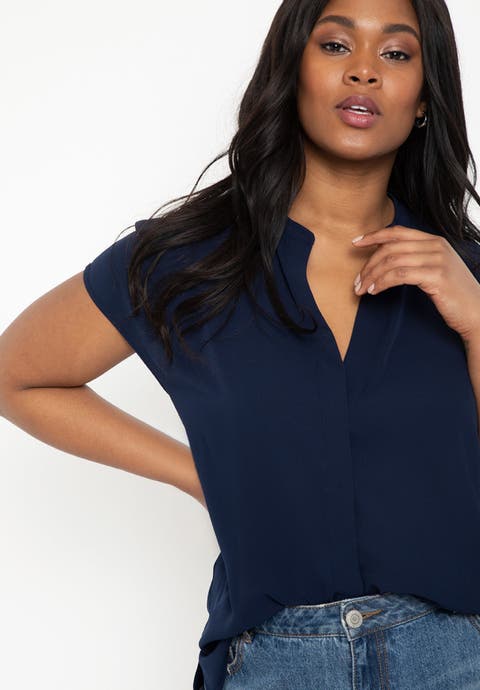 Notch Collar Blouse (Plus)