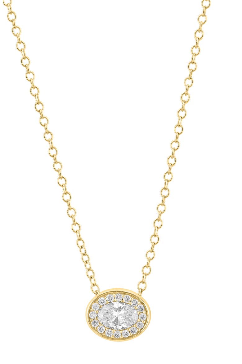 14K Gold Plated Sterling Silver Lab Grown Diamond Oval Pendant Necklace, Alternate, color, GOLD