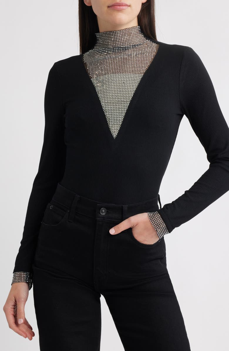 NIKKI LUND Gillian Rhinestone Rib Top, Main, color, Black