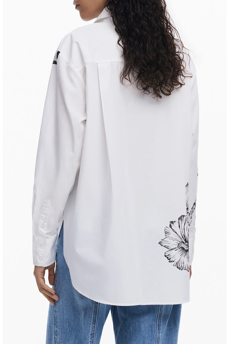 Placed Floral Cotton Button-Up Shirt, Alternate, color, WHITE