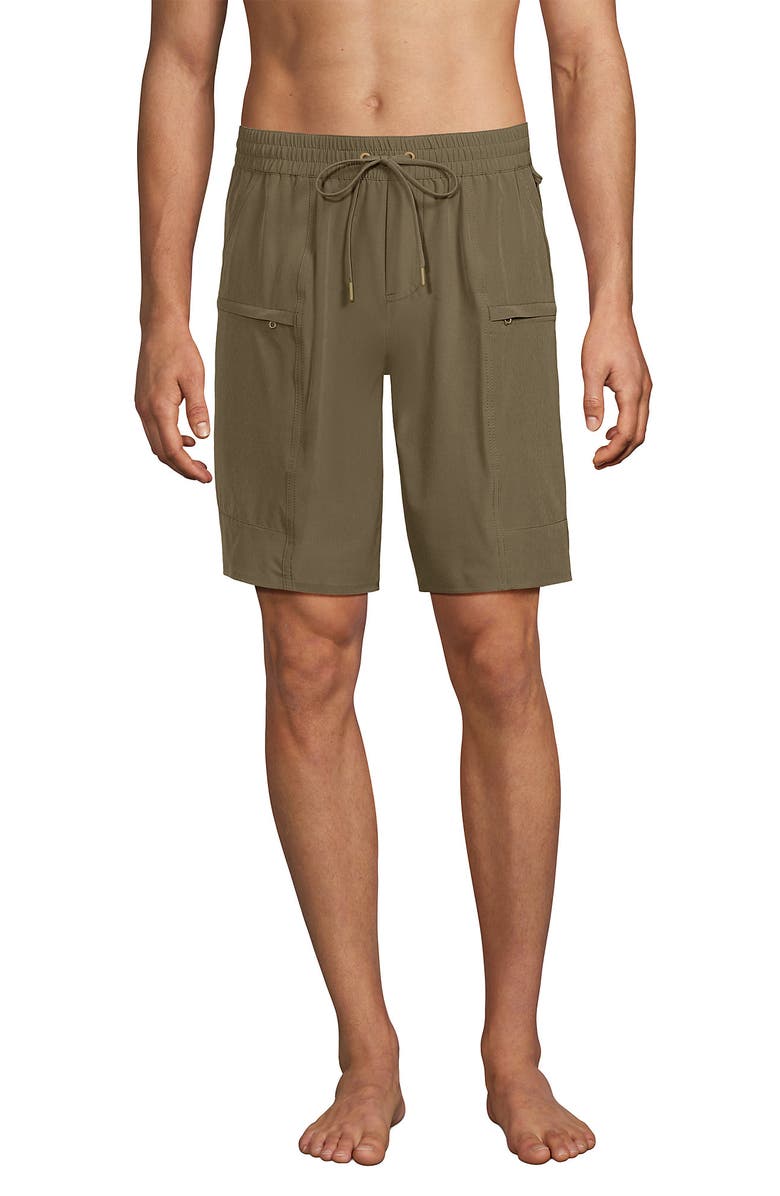 Lands' End 9 Inch Packable Cargo Swim Shorts, Main, color, Rich Khaki