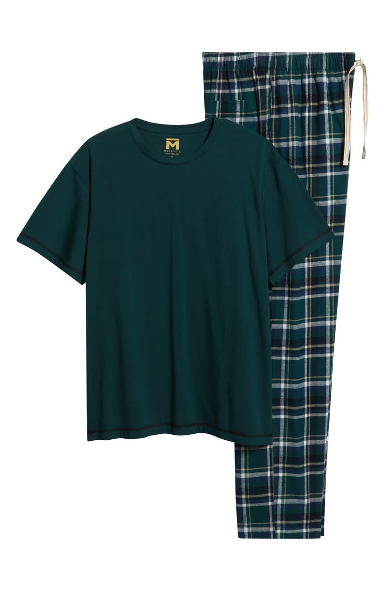 Majestic International Feel at Home Pajama T-Shirt & Plaid Flannel Pants Set, Alternate, color, Green