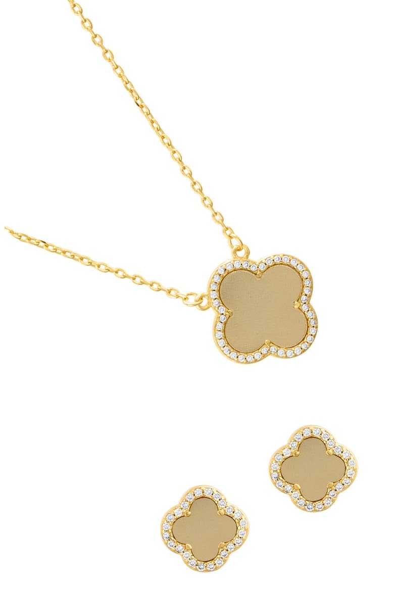 Set of 2 Halo Cubic Zirconia Clover Pendant & Herringbone Necklaces, Main, color, GOLD