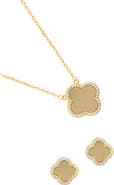 Adornia Set of 2 Halo Cubic Zirconia Clover Pendant & Herringbone Necklaces