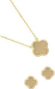 Adornia Set of 2 Halo Cubic Zirconia Clover Pendant & Herringbone Necklaces